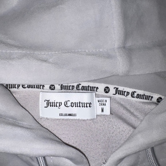 Juicy Couture Light Gray Velour Zip Hoodie with Branded Trim - Picture 3 of 3
